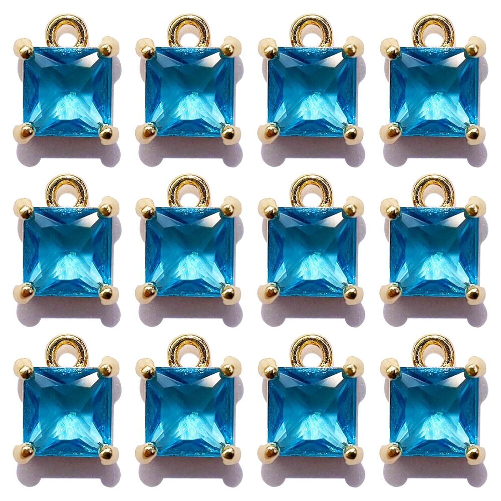 1490 12Pcs Square Birthstone Charms Lake Blue Crystal Rhinestone Gemstones